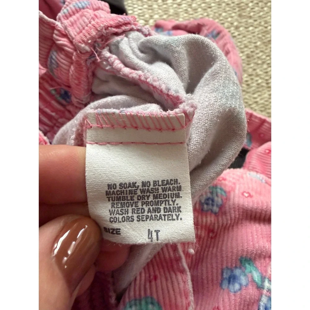 Vintage OshKosh Bgosh Pink Corduroy Floral Ruffle Overalls Girls 4T Cottagecore